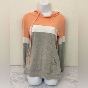 PINKMSTYLE Long Sleeve Thin Knit Hoodie Sweater Womens S Peach Gray Pull…